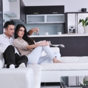 happy young couple relax at home